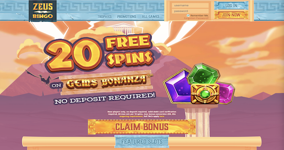 Zeus Bingo Homepage
